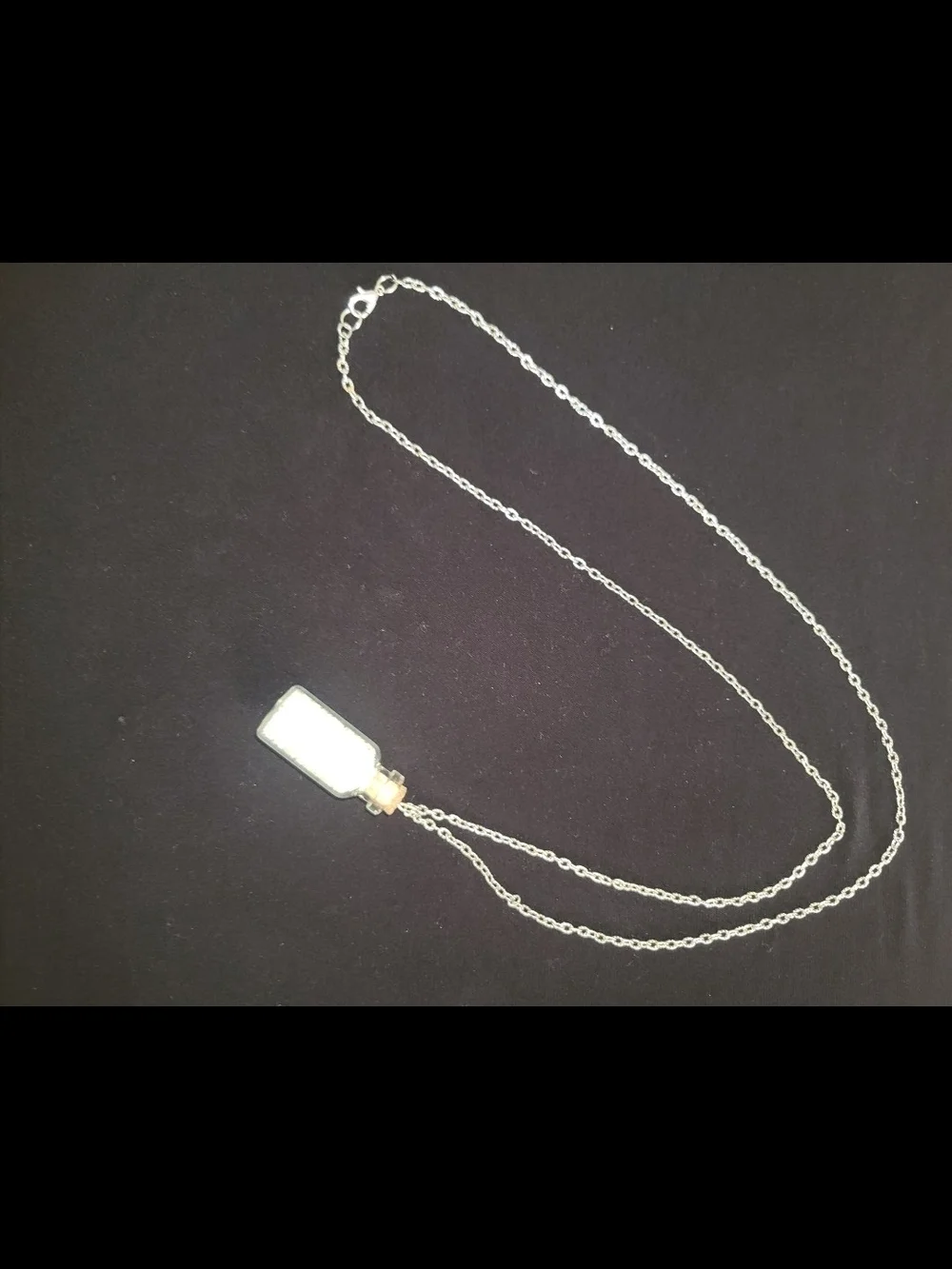 Silver Pendant Bottle Necklace - White Enamel Accent